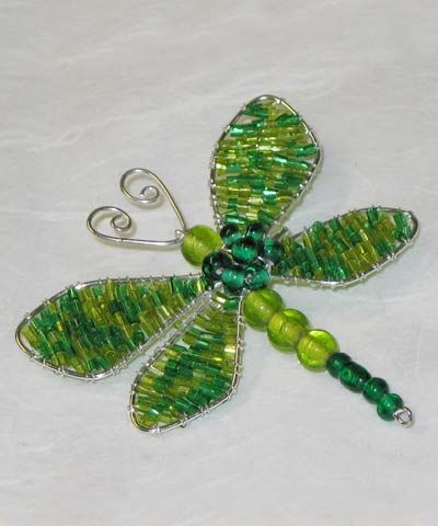 Beaded Butterfly Brooch Green