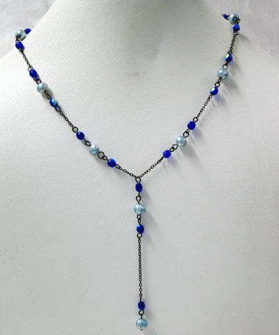 GLASS BEAD PEARL Y SHAPE NECKLACE