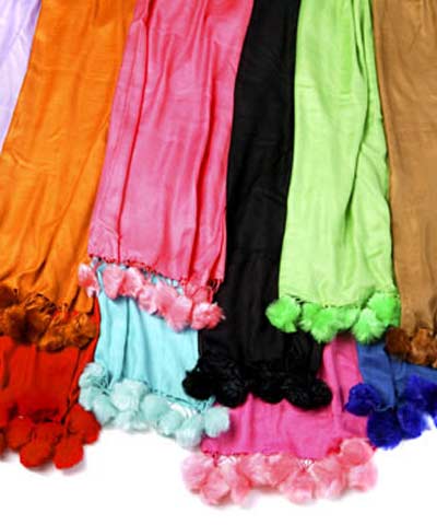 alisha - PASHMINA LOOK ALIKE WITH POM POMS