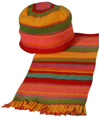 Kids multi col fleece beanie scarf