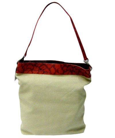 Canvas Bag with Snake Skin Trim coral