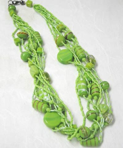 MULTI STRAND GLASS BEADED NECKLACE