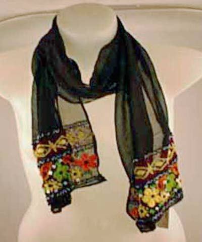 black Viscose Scarf with Embroidery on placetobuy.com.au