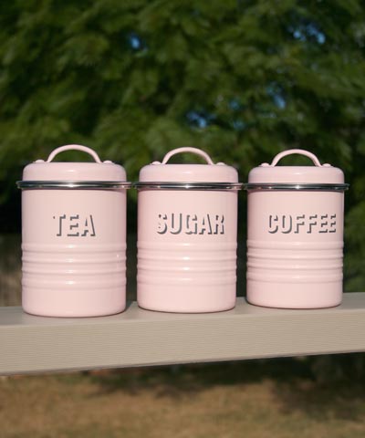 Vintage Kitchen Tea Coffee And Sugar Set: Blush Pink Vintage Kitchen Tea Coffee And Sugar Set: Blush Pink - Product image.